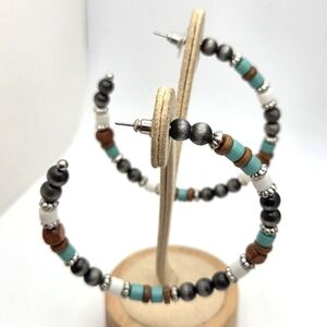 Boho Turquoise Beaded Hoop Earrings